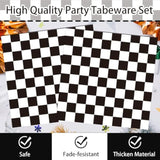 170 Pcs Race Car Birthday Party Decorations Black And White Checkered Plates And Napkins, Checkered Party Supplies Serves 24