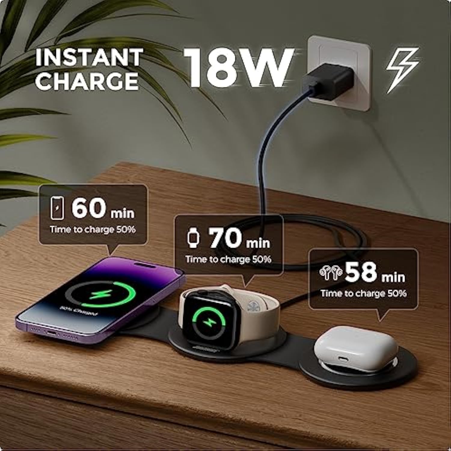 3 In 1 Charging Station For Apple Multiple Devices, Foldable Travel Wireless Charger 18W For Iphone 16 15 14 13 Pro Max Plus &Apple Watch Series/Airpods