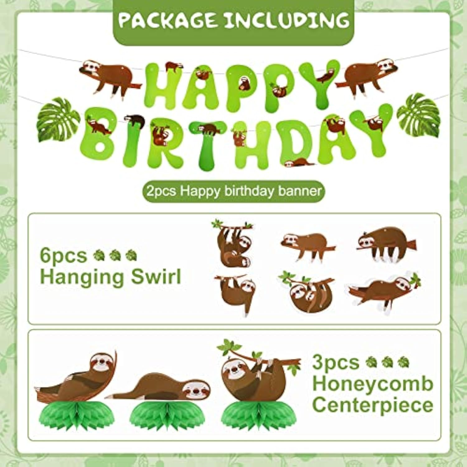 17 Pcs Dog Sloth Party Decorations And Supplies Including 2 Birthday Banners, 3 Honeycomb Centerpieces, 6 Hanging Swirls & Cards For Puppy Theme Birthday Favors(Sloth Style)