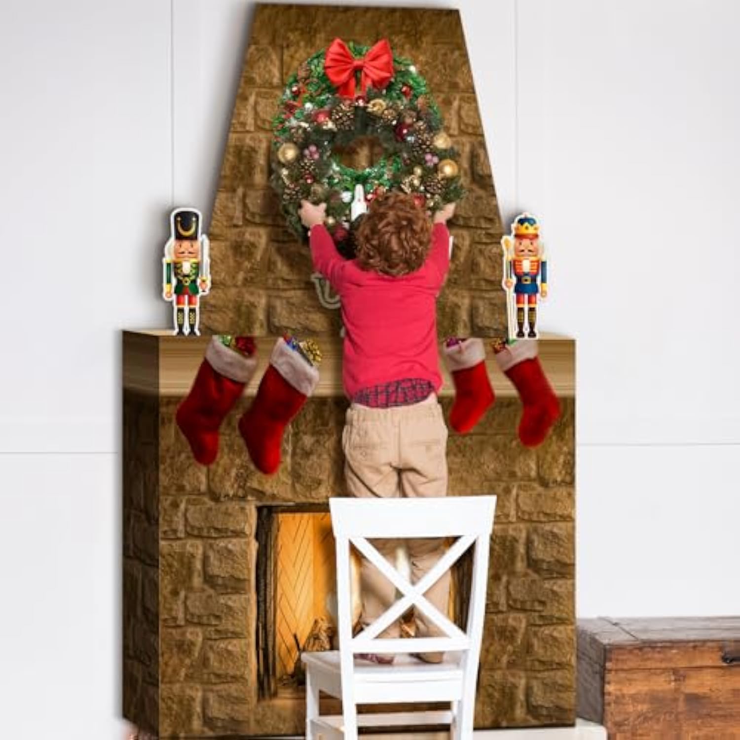 Cardboard Fireplace For Christmas Large Cardboard Fireplace Prop 3D Fake Centerpiece With Faux Chimney For Christmas Party Background Decor, 38 X 30 X 7 Inches(Farmhouse,Brown)