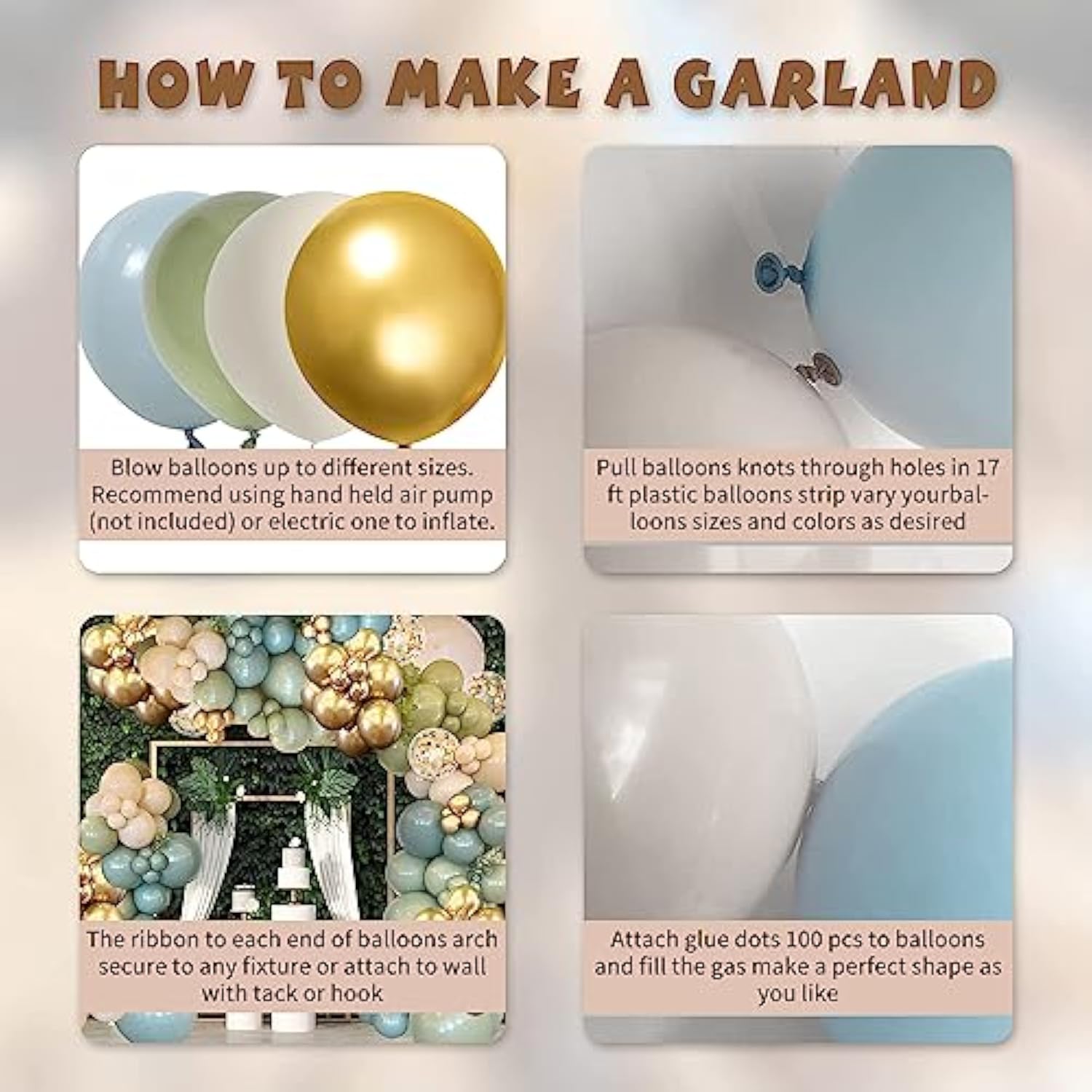 Sage Green Blue Balloons Garland Kit, 138Pcs Dusty Blue Sand White And Gold Balloons For Boys Baby Shower Wedding Birthday Jungle Safari Woodland Wild One Party Decorations………