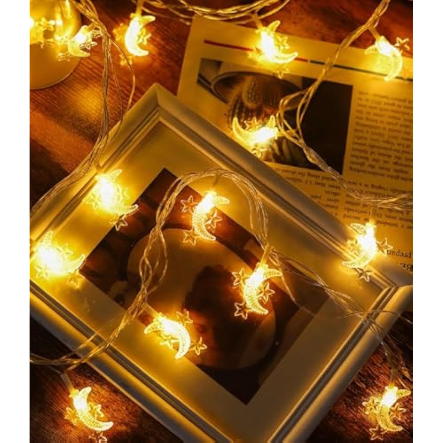 Moon Star String Lights Plug In, 10Ft 20 Led Star And Moon Fairy Lights Warm White For Birthday Party Christmas Holiday