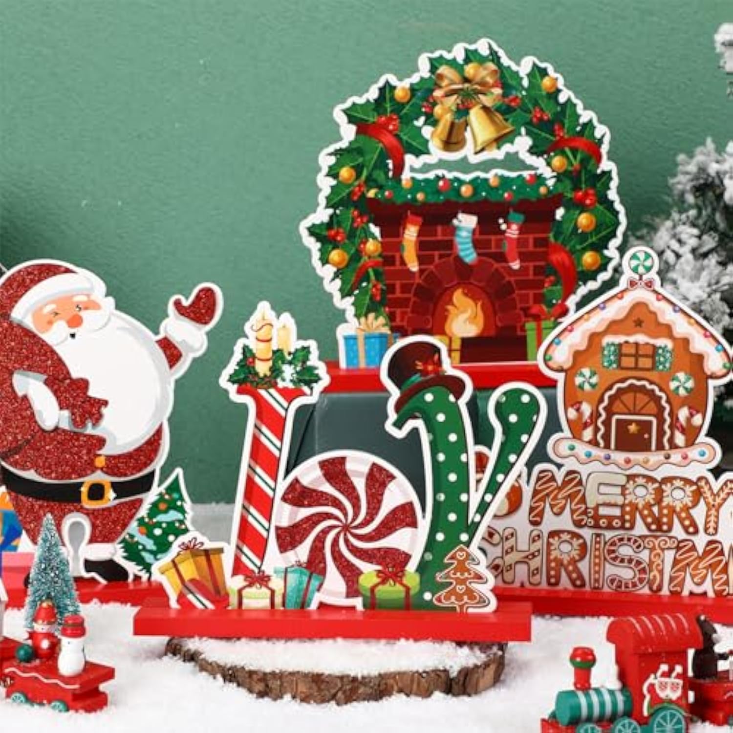 12 Pcs Christmas Wooden Centerpieces For Table Duplex Printing Christmas Table Decorations Snowman Santa Reindeer Gingerbread Man Xmas Sign Decor Holidays Indoor Ornament, 12 Styles