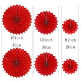 Red And Gold Hanging Paper Fans - Wedding Anniversary Bachelorette Birthday Graduation Party Christmas New Years Event Party Ceiling Hangings Photo Booth Backdrops Decorations, 12Pc