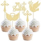 24Pcs Mi Bautizo God Bless Cupcake Toppers Dove Cross Cupcake Picks Christian Baptism Cake Decorations For Religious God Bless Baby Shower Kids Birthday Party Supplies Gold