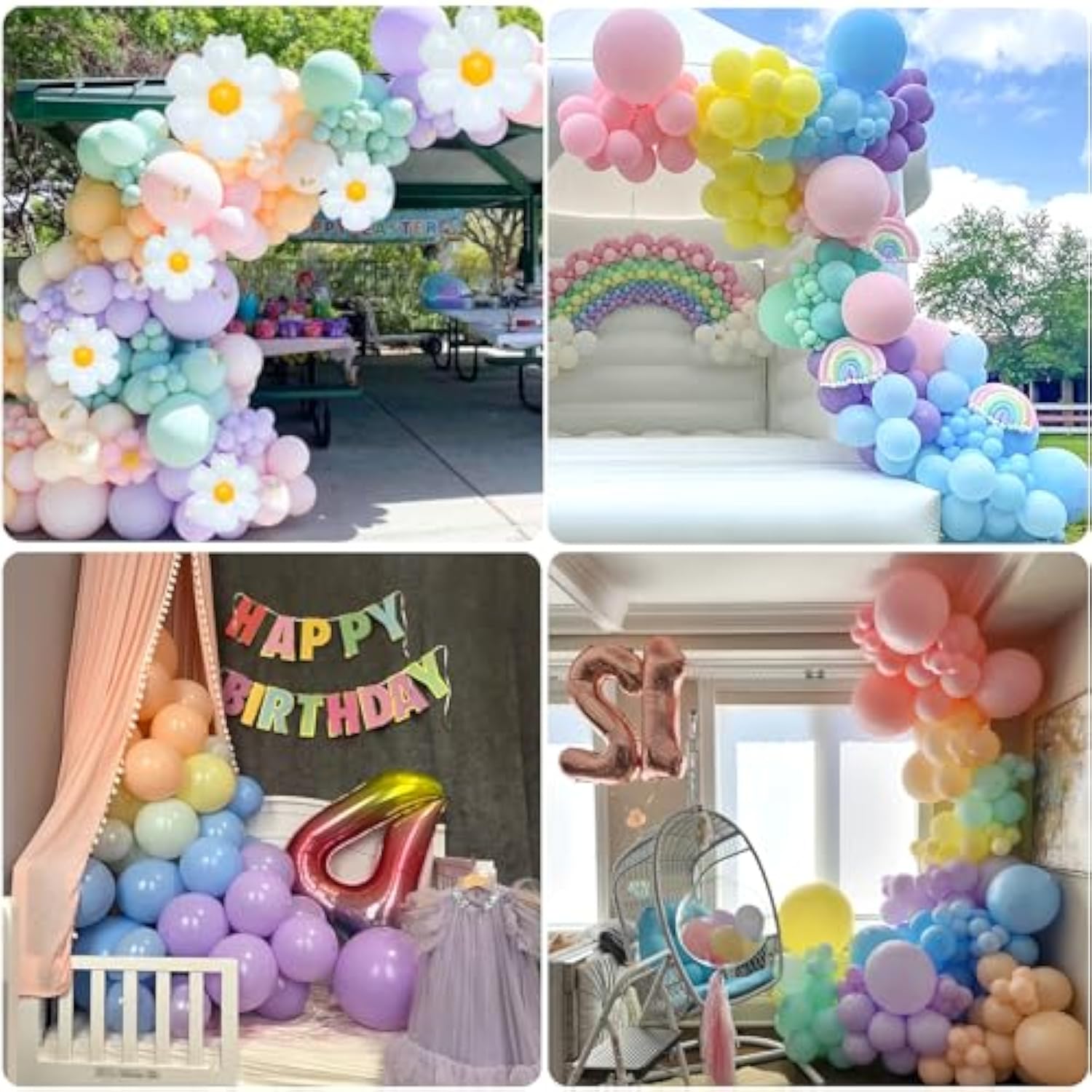 Pastel 4Th Birthday Decorations Girl, 219Pcs Pastel Rainbow Balloon Arch Garland Kit, With Number 4 Balloons,Banner,Cake Toppers,12 3D Butterfly For 4 Year Old Girl Birthday Easter Party Decor