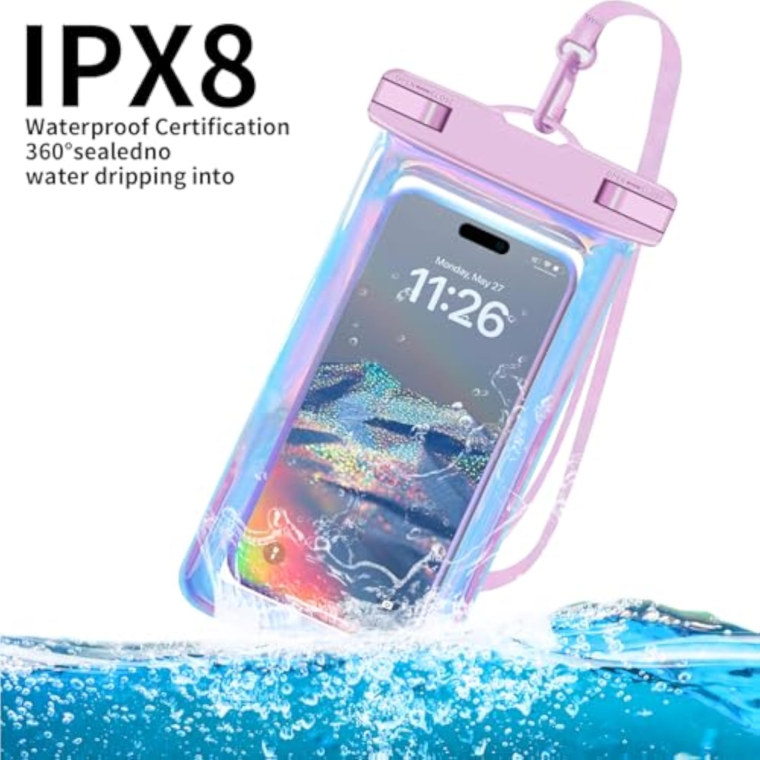 4 Pack Iridescent Waterproof Phone Pouch Up to 8.3 Inch IP68 Outdoor Use