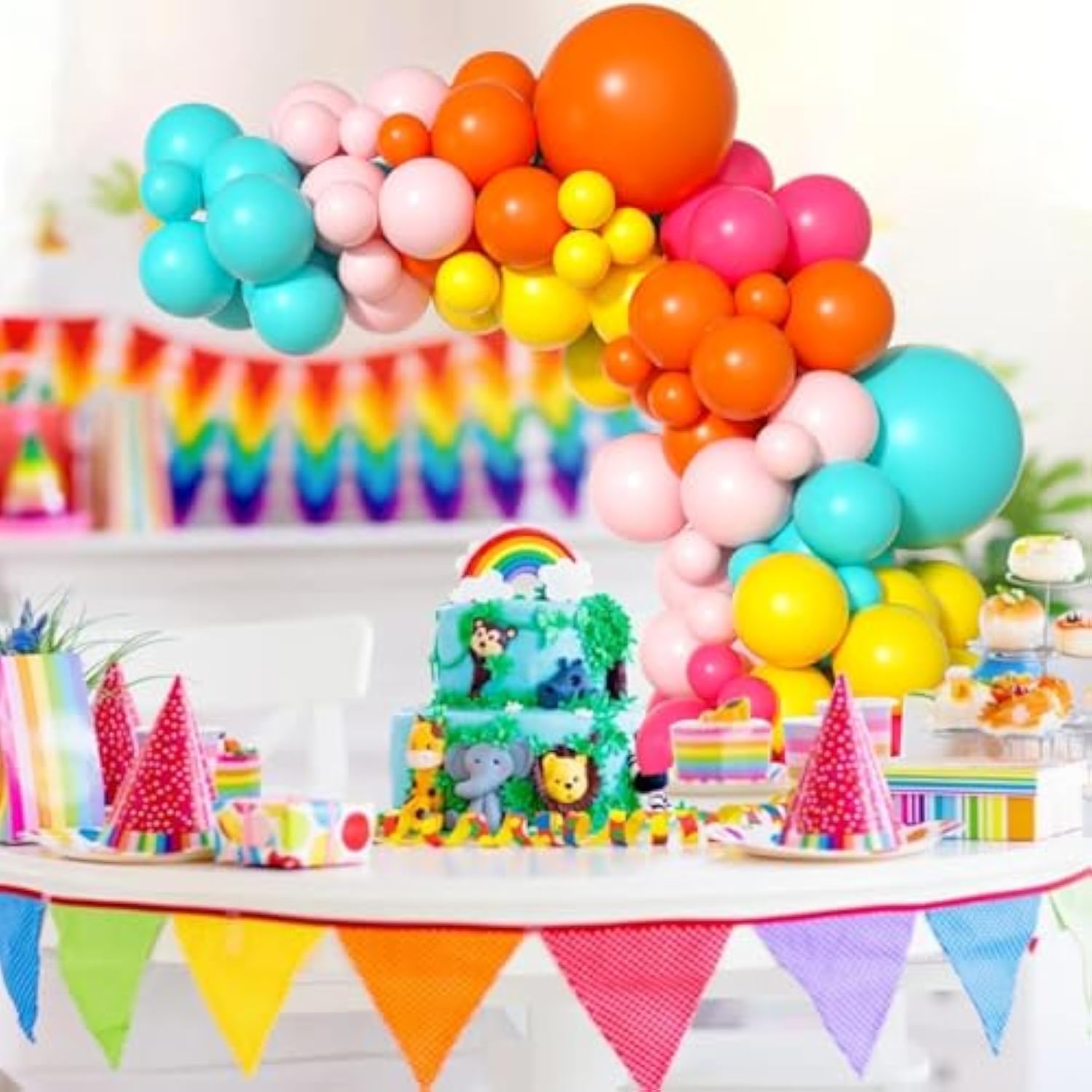 Pink Yellow Orange Balloon Garland, 131Pcs And Arch With Rose Red Blue Latex Balloons, Balloons For Girls Birthday, Tropical Fiesta Party Decorations