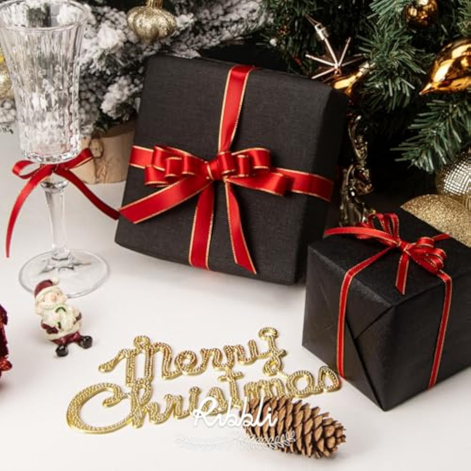 Red Satin Ribbon With Gold Edge,Double Faced Satin 3/8 Inch X Continuo