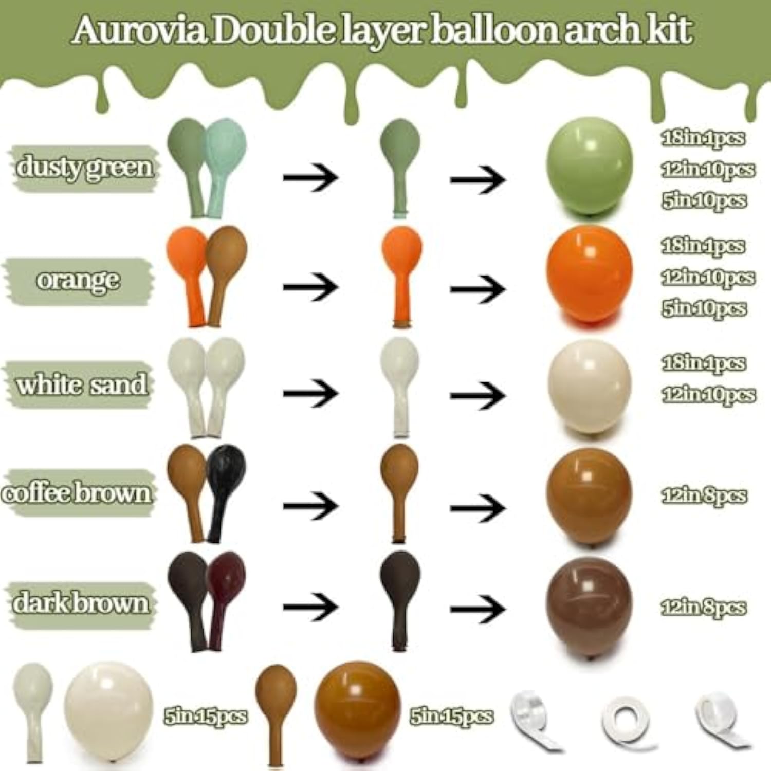 Green Orange Brown Balloon Arch Kit with White Sand Balloons for Fall Baby Shower