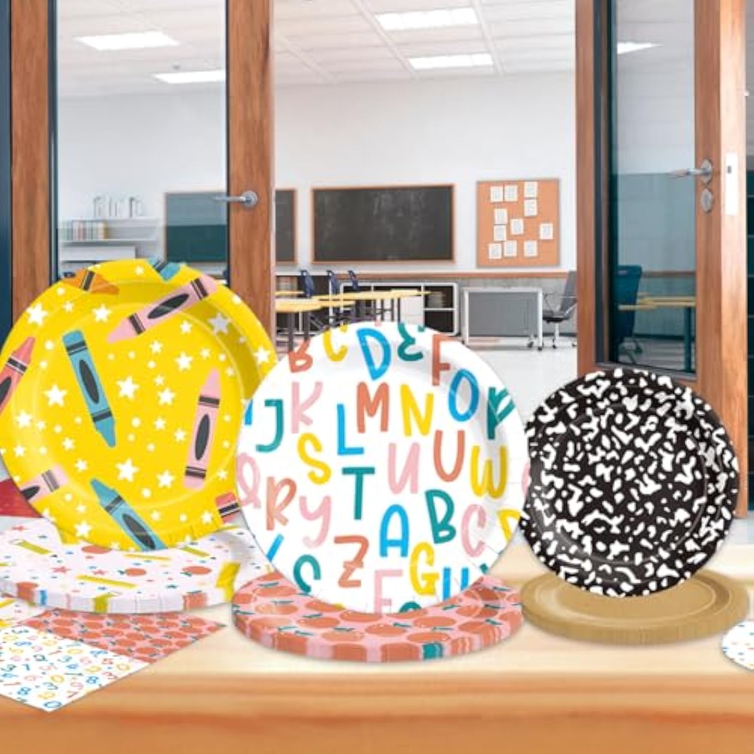60Pcs School Plates And Napkins-Back To School Decorations Ruler Apple Alphabet First And Last Day Of School Preschool Kindergarten Graduation Tableware Deorations