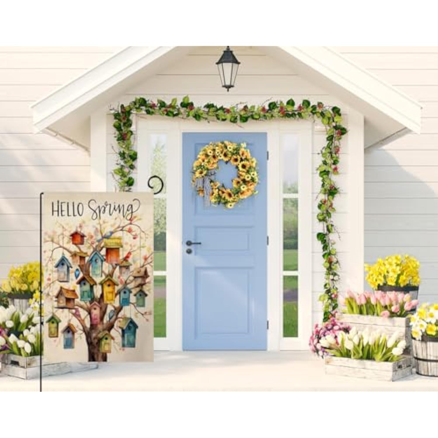 Spring Bird Garden Flag 12X18 Vertical Double Sided Floral Tree Farmhouse Holiday Outside Decorations Burlap Yard Flag Bw578