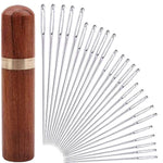 25Pieces Hand Sewing Big Eye Needles Sharp Needle?With Solid Wood Needle Case For
