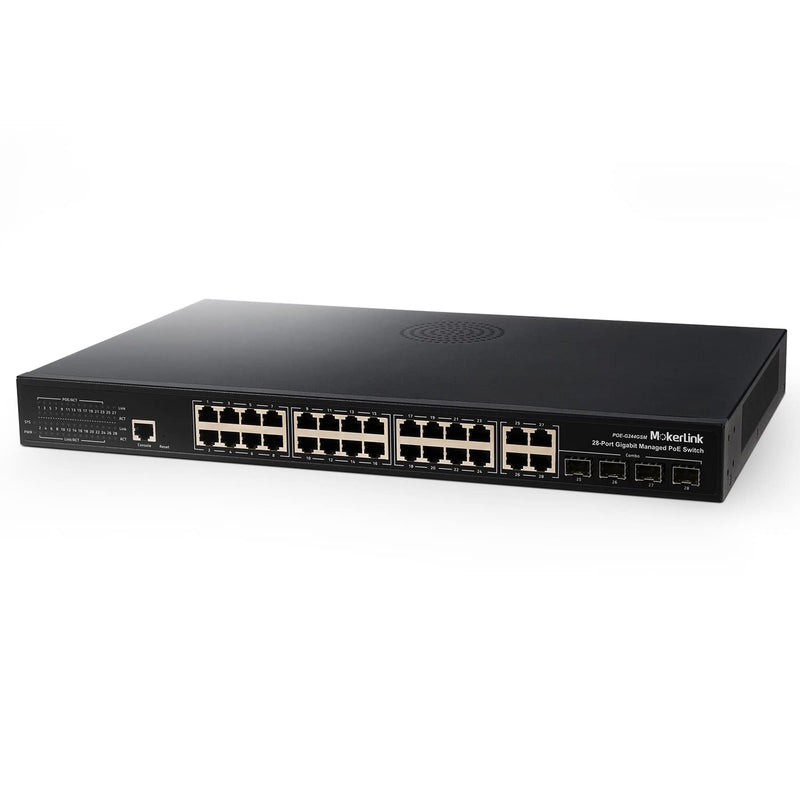 24 Port Poe Gigabit Managed Switch, 4 Ge Uplink, 4 Combo Sfp, 300W Ieee802.3Af