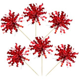 30Pcs Foil Firework Cupcake Toppers Sparkle Tinsel Cake Toppers Tinsel Drink Cake Decoration Cocktail Picks For Birthday Wedding Graduation Party Supplies Red