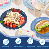 48 Pcs Blue Paper Plates Gradient Blue Party Plates 7”Disposable Scalloped Dessert Plates For Birthday Wedding Bridal Engagement Baby Shower Party Supplies Dessert Tableware