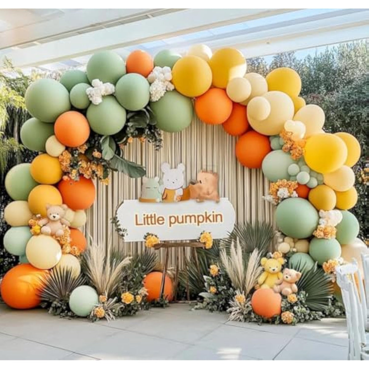 Dusty Green Orange Balloon Arch Kit with Sage Yellow Beige Balloons for Baby Shower