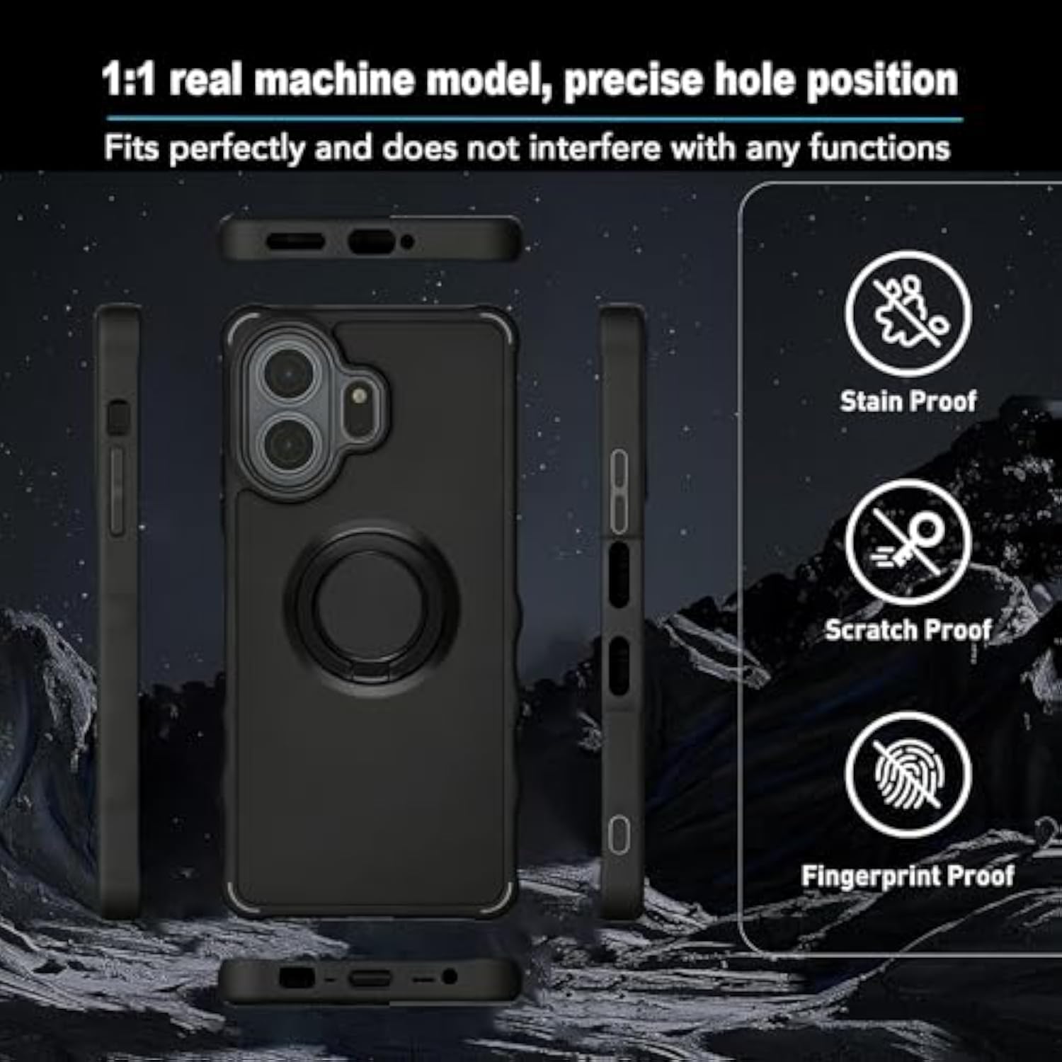 TCL NxtPaper 70 Pro 5G Phone Case Cover with Tempered Glass Screen Protector, 2MM Thickening Super Protection, Ring Support, Black