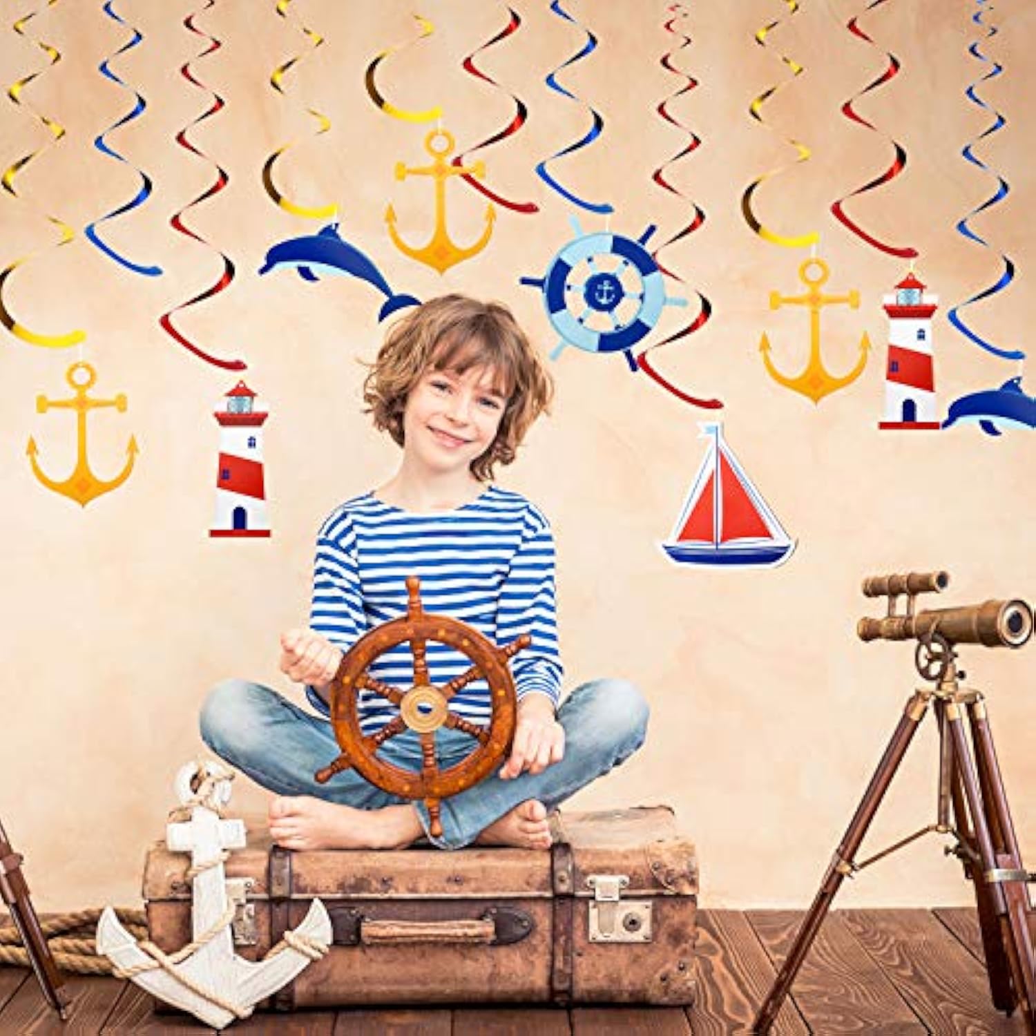 20 Pieces Nautical Hanging Swirl Cruise Ship Anchor Nautical Sailor Theme Party Decorations For Birthday Baby Shower Bachelorette Party Supplies