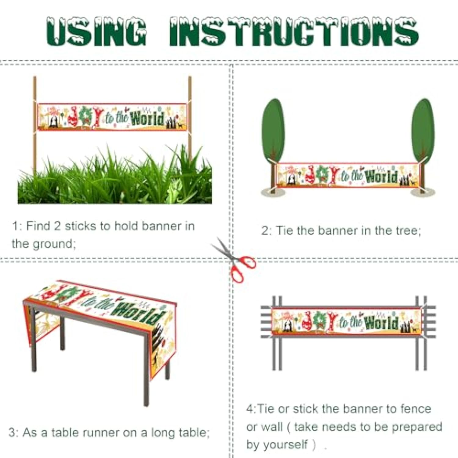 Christmas Joy To The World Fence Banner For Religious Christmas Party Decoration, O Holy Night Nativity Scene Yard Sign Banner For Christian Xmas Decor, Jesus Is The Reason For The Season Welcome Banner