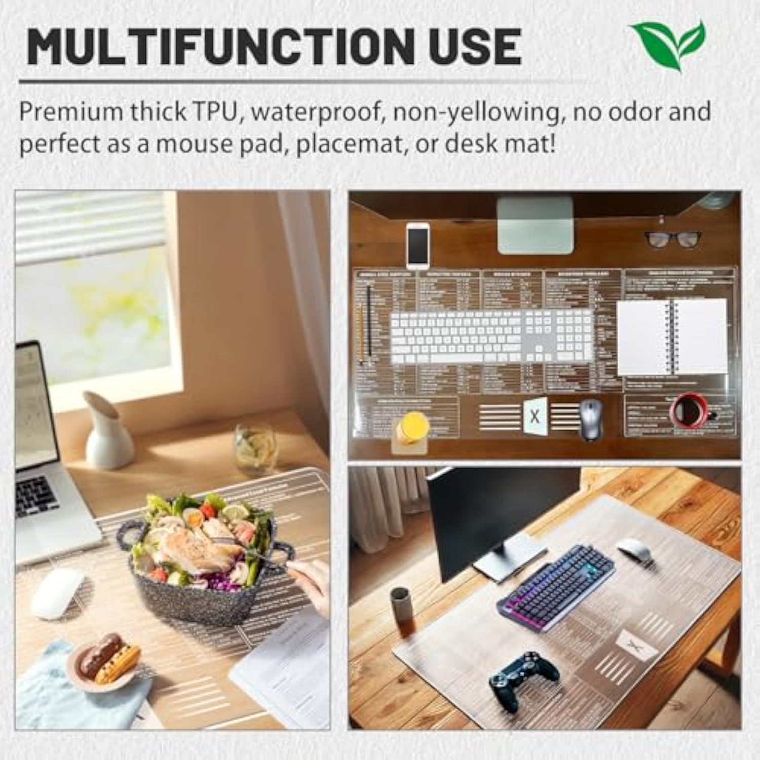 ?Transparent? Excel Cheat Sheet Desk Pad Mouse Pad(35.4"X15.8") Pvc Extra Large Office Keyboard Shortcuts Mousepad,Office Desk Accessories Mouse Pad Computer,Pc Gaming Non-Slip Xxl Desk Mat