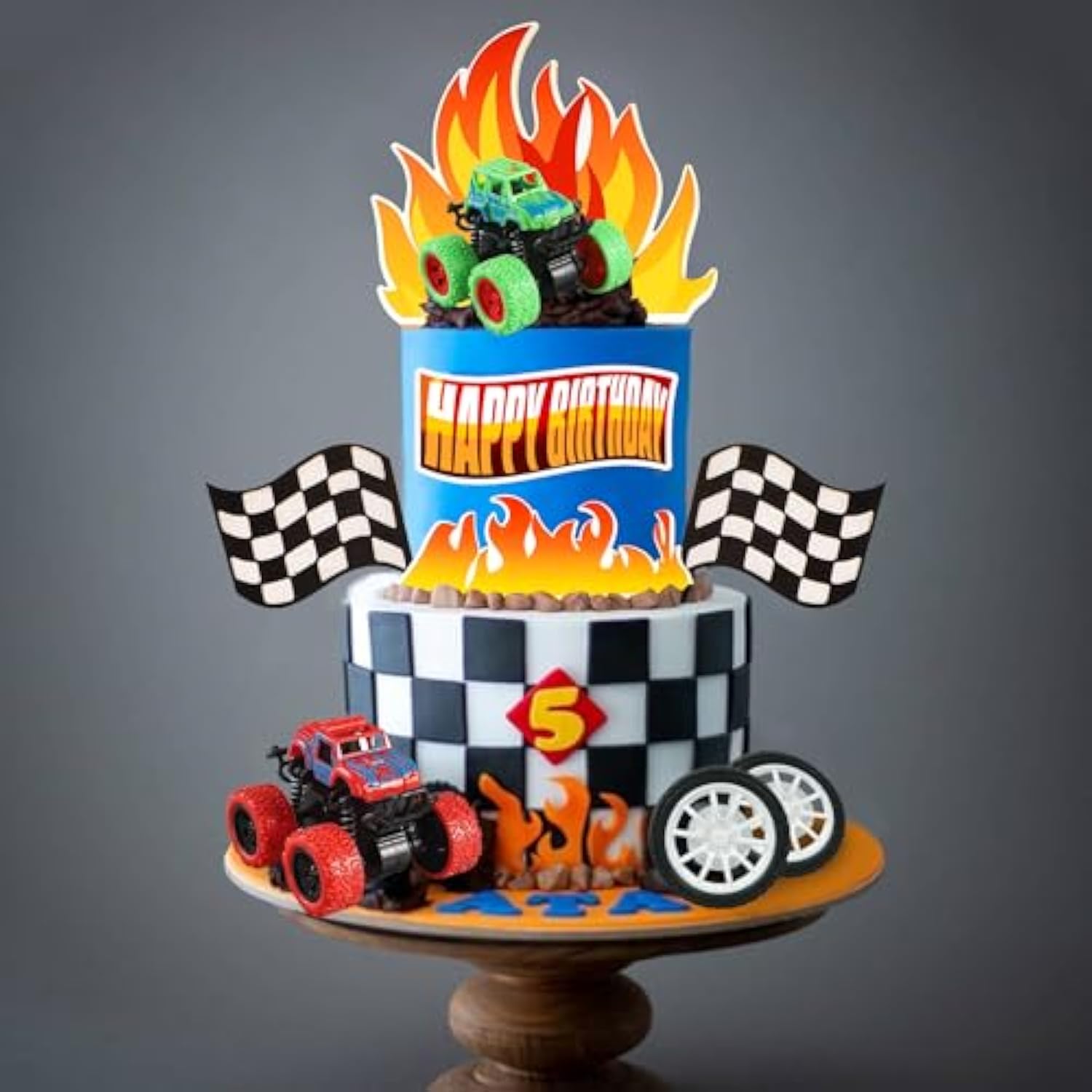 Truck Cake Toppers Truck Cake Decorations Flame Blaze Wheel Race Car Cake Toppers For Kid Boy Truck Themed Racing Car Party Decorations Supplies (Truck)