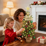 2Ft Mini Christmas Tree,Tabletop Christmas Tree With 30 Led Lights - Timer & 26 Diy Ornaments,24 Inch Artificial Small Christmas Trees With Pe Branch Tips & Base With Burlap,Xmas Decor For Home Indoor