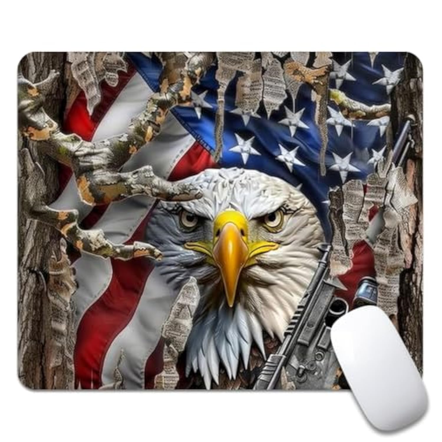 American Flag Eagle Rip Oak Camo Square Mouse Pad, Texture, Waterproof, Anti Slip Rubber Base, Computer Mouse Pad, Laptop Mouse Pad