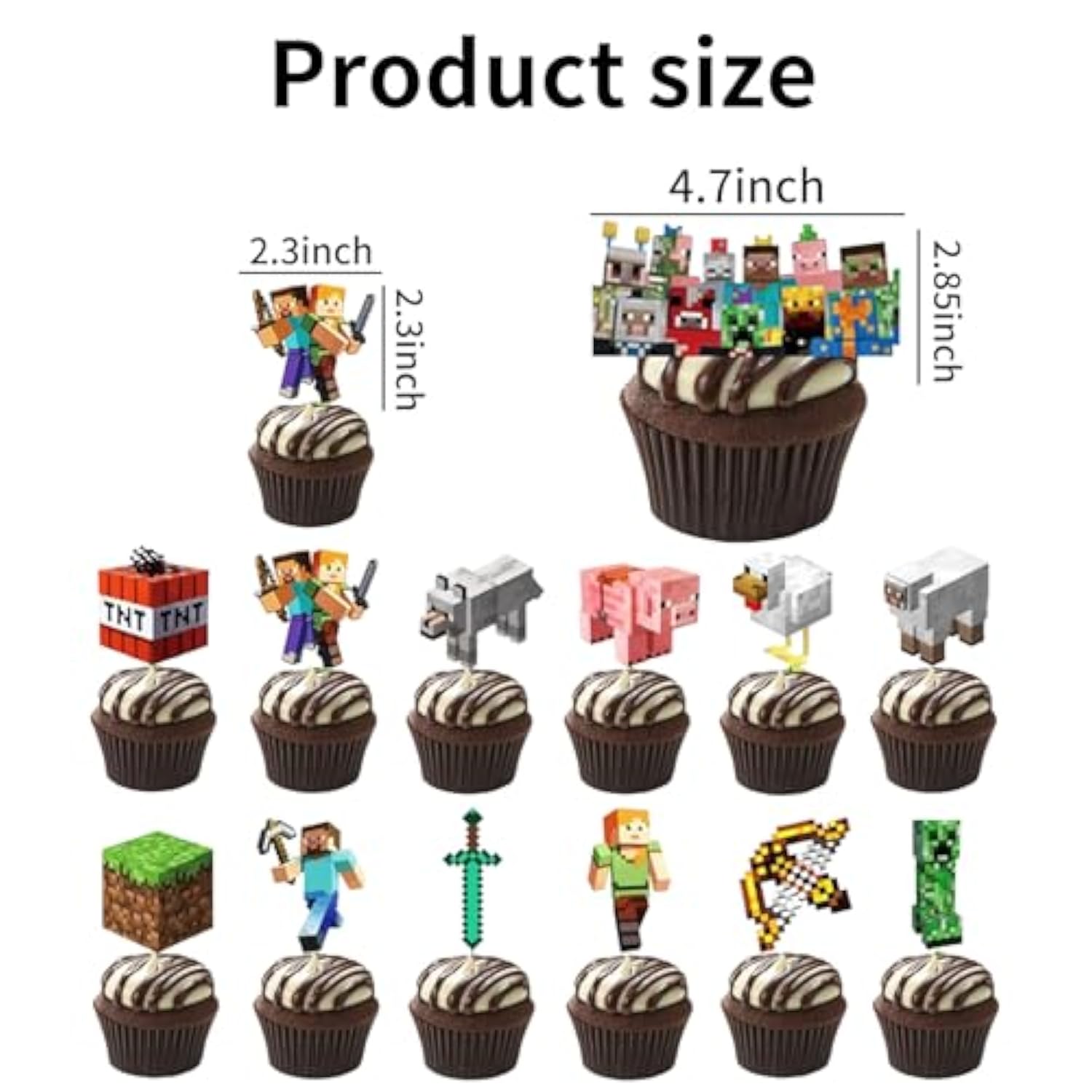 25 Pcs Pixel Gamer Cake Decorations Happy Birthday Topper Party Supplies for Kids