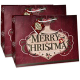 12 Jumbo Christmas Tote Bags With Handles 15" Wide X 11" High X 11" Deep Extra Wide Large Giant Reusable Grocery Shopping Paper Bags Big Gusset For Food Cookie Container & Foil Tin Pan