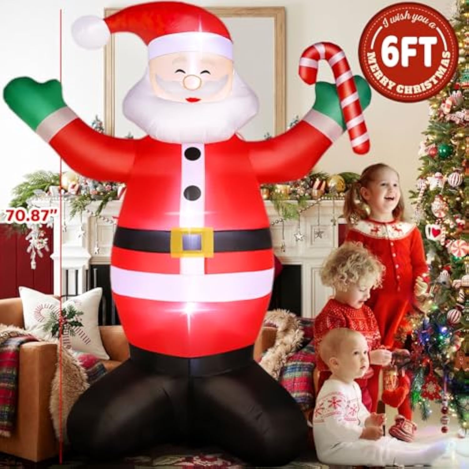 Christmas Inflatables Outdoor Decorations, 6 Ft Santa Claus Christmas Decor For Front Back Yard Garden Lawn, Blow Up Inf