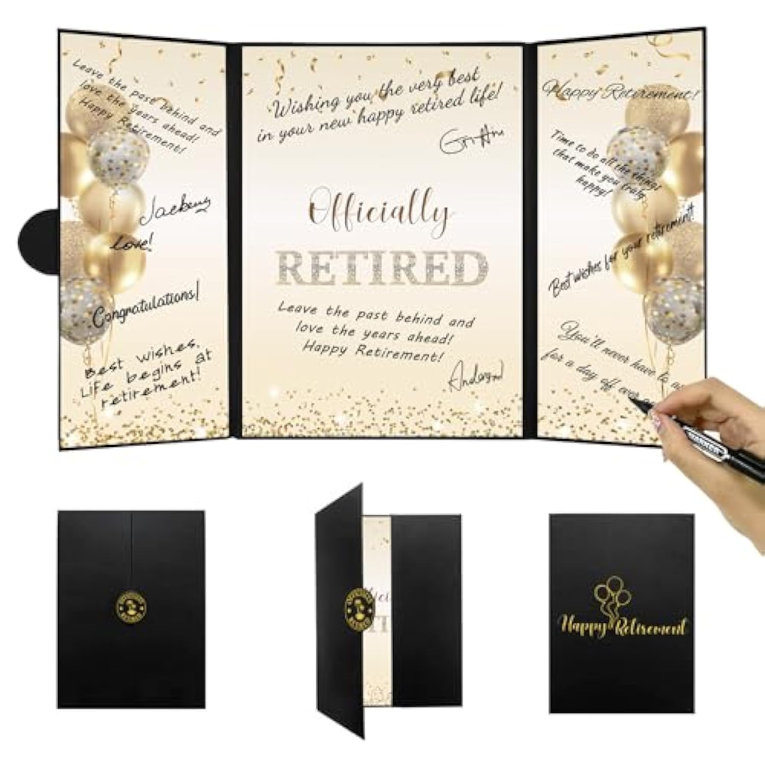 Black Gold Retirement Party Decorations, Officially Retired Alternative Signature Guest Book For Men Women Happy Retirement Gifts Signing Card Board For Retirement Farewell Party Supplies