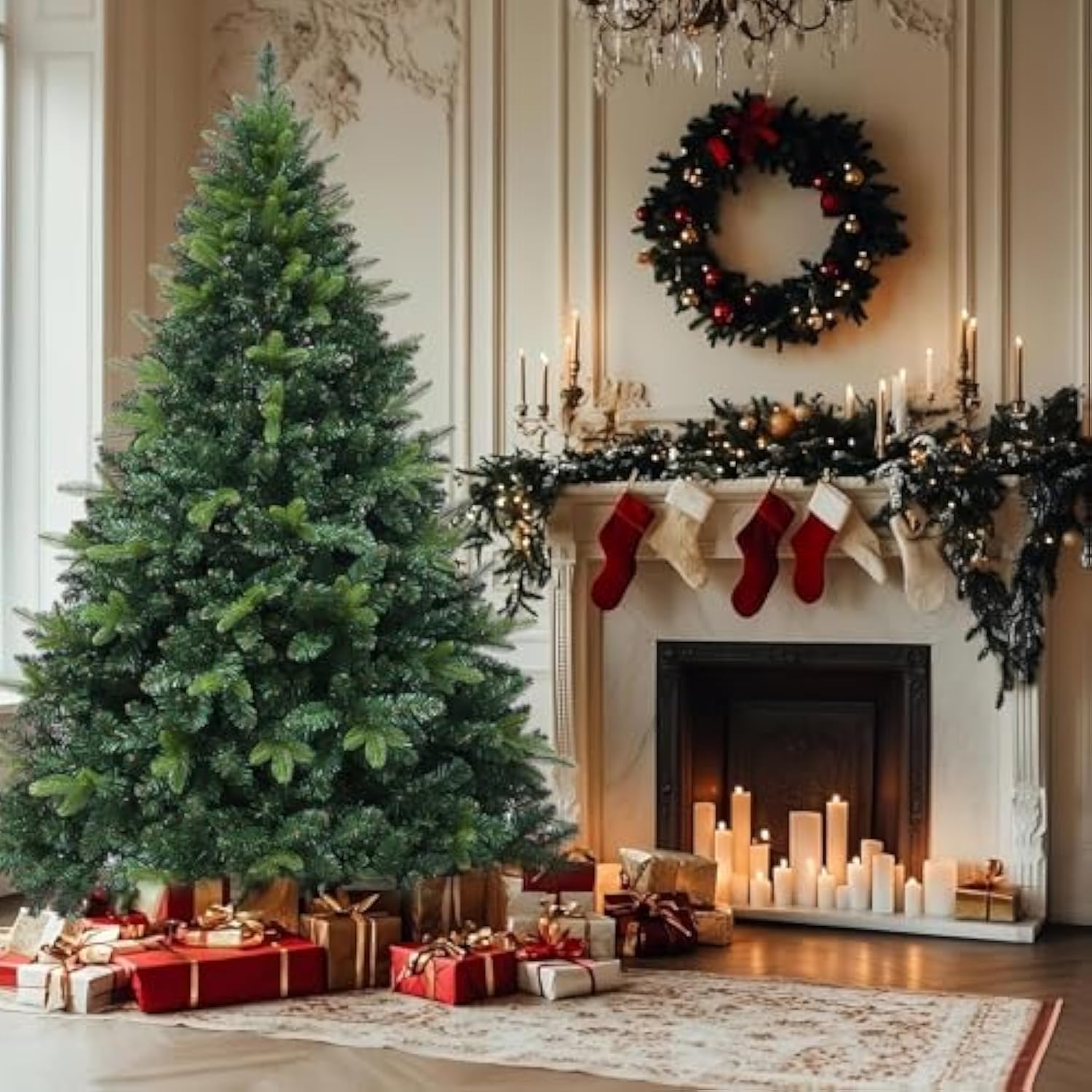 6Ft Artificial Christmas Tree, 1152 Realistic Branch Tips, Easy Assembly Hinged Design, Includes Base