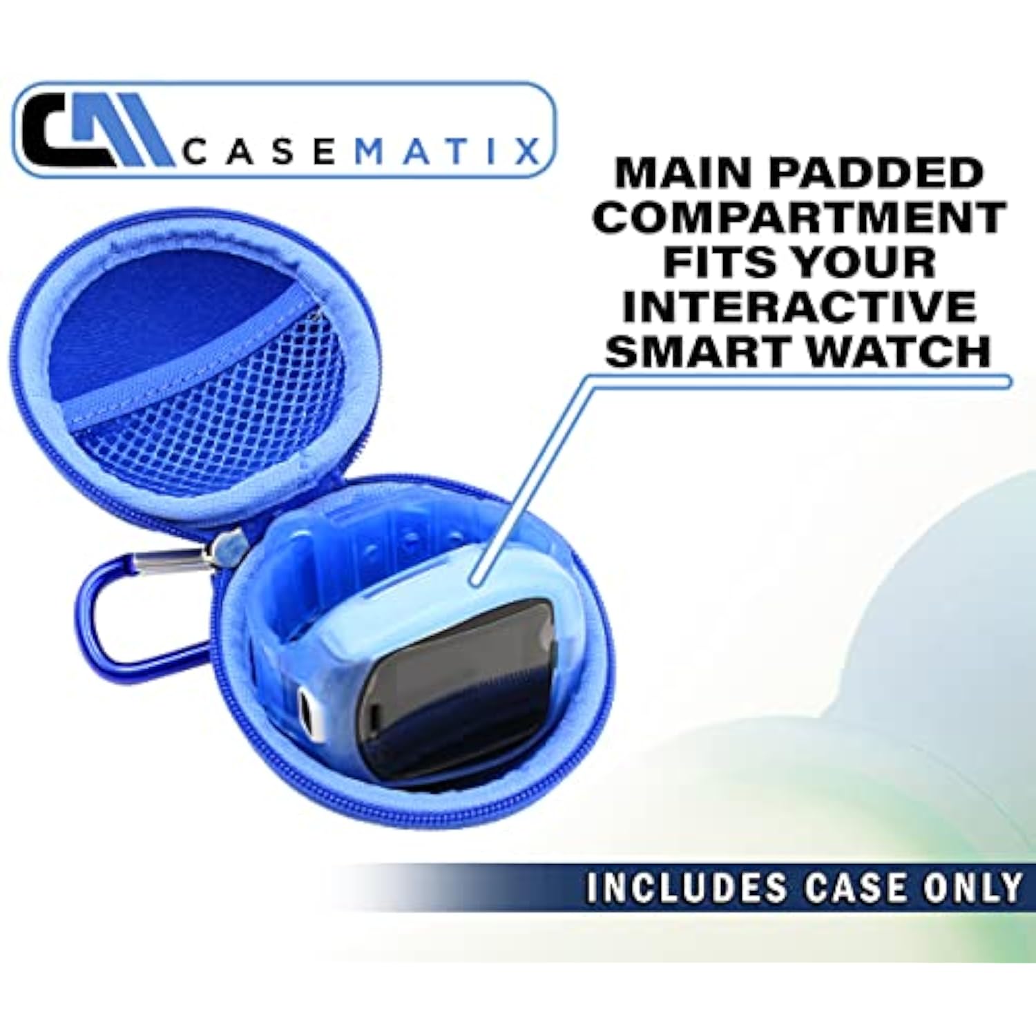 CASEMATIX Carry Case Compatible with Gabb Watch 3, KidiZoom Smartwatch DX3, Verizon GizmoWatch 2 - Protective Travel Case with Accessory Pouch and Carabiner for Backpack, Includes Case Only (Blue)