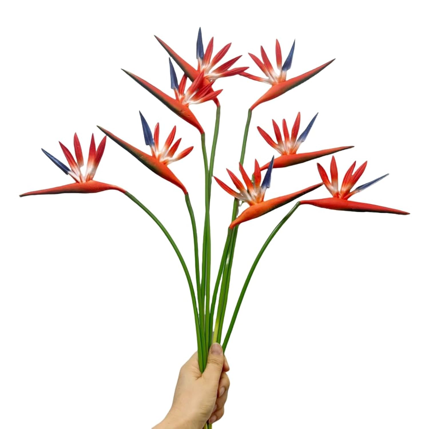 Medium Bird Of Paradise 23 Inch Permanent Flower Stem,Real Touch Flowers Soft Rubber Pu Artificial Plants For Home Office - 8 Pcs (Orange)