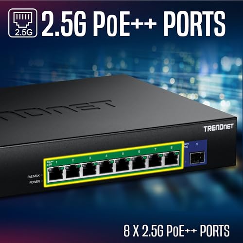 9-Port 2.5G Gan Power Poe++ Switch With 10G Sfp+ Port (480W), Tpe-Bg5091, 8 X 2.5G Poe++ Ports, 1 X 10G Sfp+ Port, 480W, 60Gbps, Ndaa Taa Compliant For Government Use, Protection