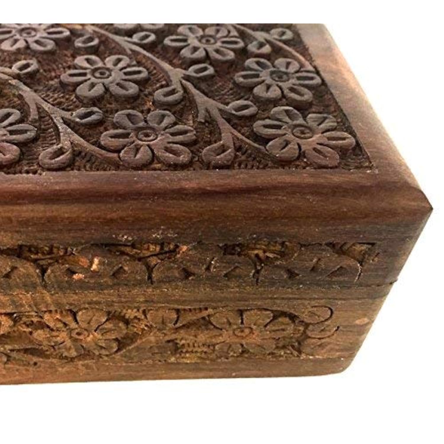 Gift Ideas~ Floral Carved Handmade Wooden Box 4 Inches By 6 Inches~Ideal For Storing Jewelry, Coins, Tartot Cards, Small Treasures, Urn Box & Etc (Floral Carved 4"X6")