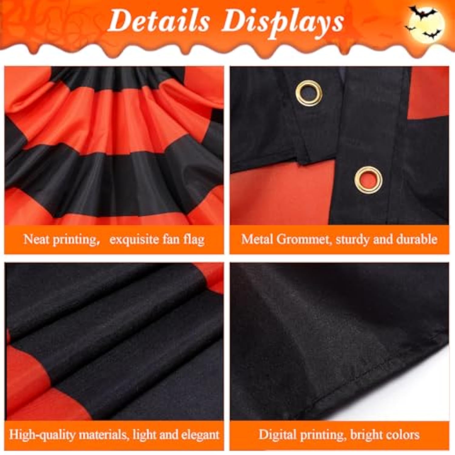 Halloween Flag Bunting 4pcs 3x1.5ft Pleated Banner with Grommets for Indoor Outdoor Decor