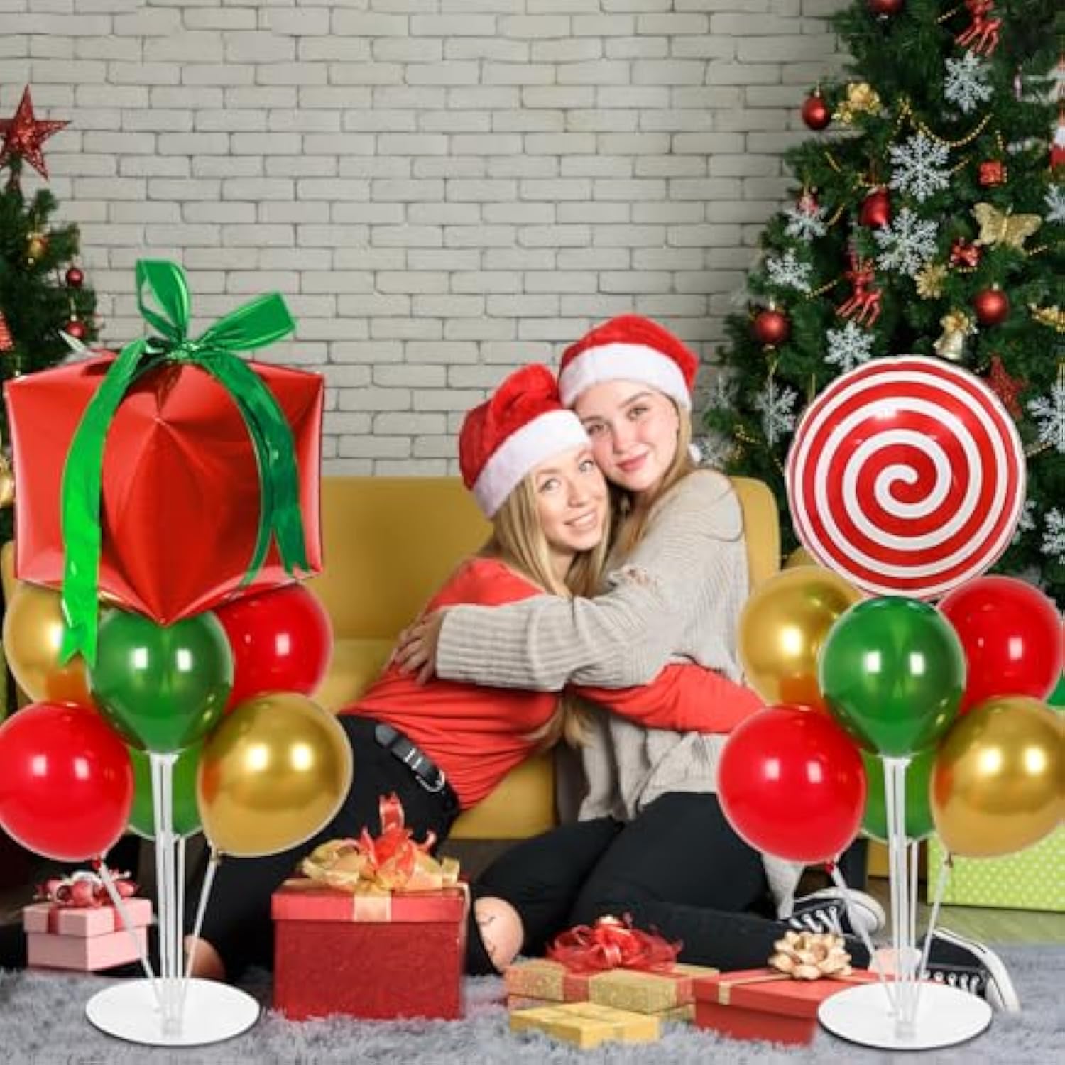 4 Sets Christmas Party Balloons Stand Kit With Gift Box Candy Foil Balloons Party Balloon Centerpiece For Tables For Xmas Holiday Birthday Party Christmas Themed Decorations