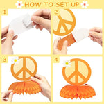 9Pcs Groovy Hippie Boho Party Honeycomb Centerpieces Retro Boho Rainbow Daisy Flower Butterfly Peace Theme Table Topper Birthday Party Decoration For Girls Teens Baby Shower Photo Booth Props