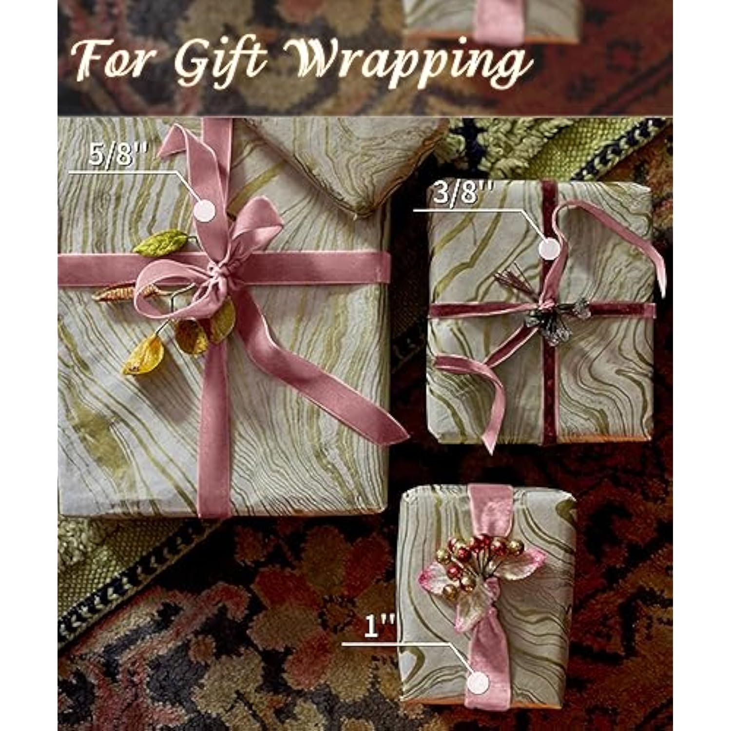 Pink Velvet Ribbon 1'' 25 Yards For Christmas Tree, Gift Wrapping, Flower Bouquet, Wreath Decorations, Bow Making