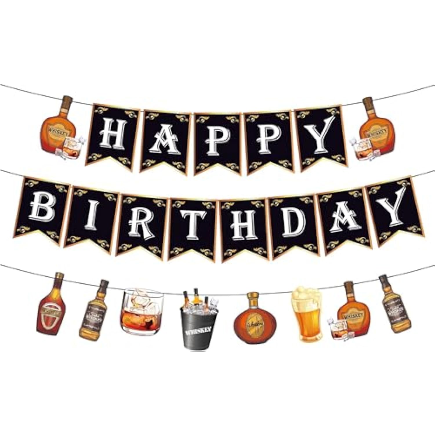Whiskey Happy Birthday Banner, Party Sign For Men Aged To Perfection, Cheers And Beers Decorations, Adults Bday Theme Supplies