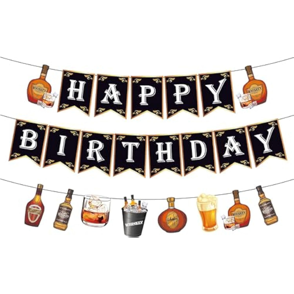 Whiskey Happy Birthday Banner, Party Sign For Men Aged To Perfection, Cheers And Beers Decorations, Adults Bday Theme Supplies