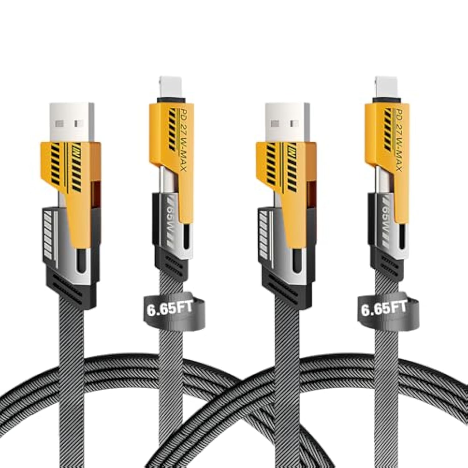 2Pack Multi Usb Charger Cable, 4 In 1 Multiple Fast Charging Cable 6.56Ft/2M With Usb A/Usb C To Usb C/Ip, Data Transfer, Compatible Iphone/Android/Pad/More