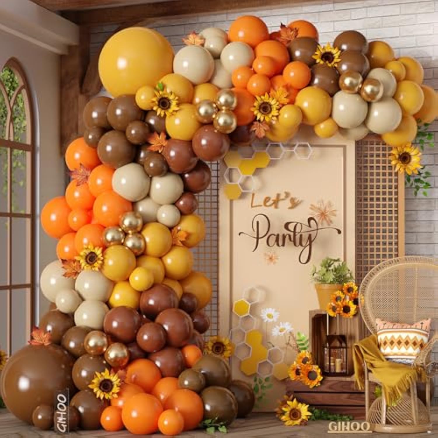 152 Pcs Fall Sunflower Balloon Arch Brown Yellow White Garland Thanksgiving Party Decor