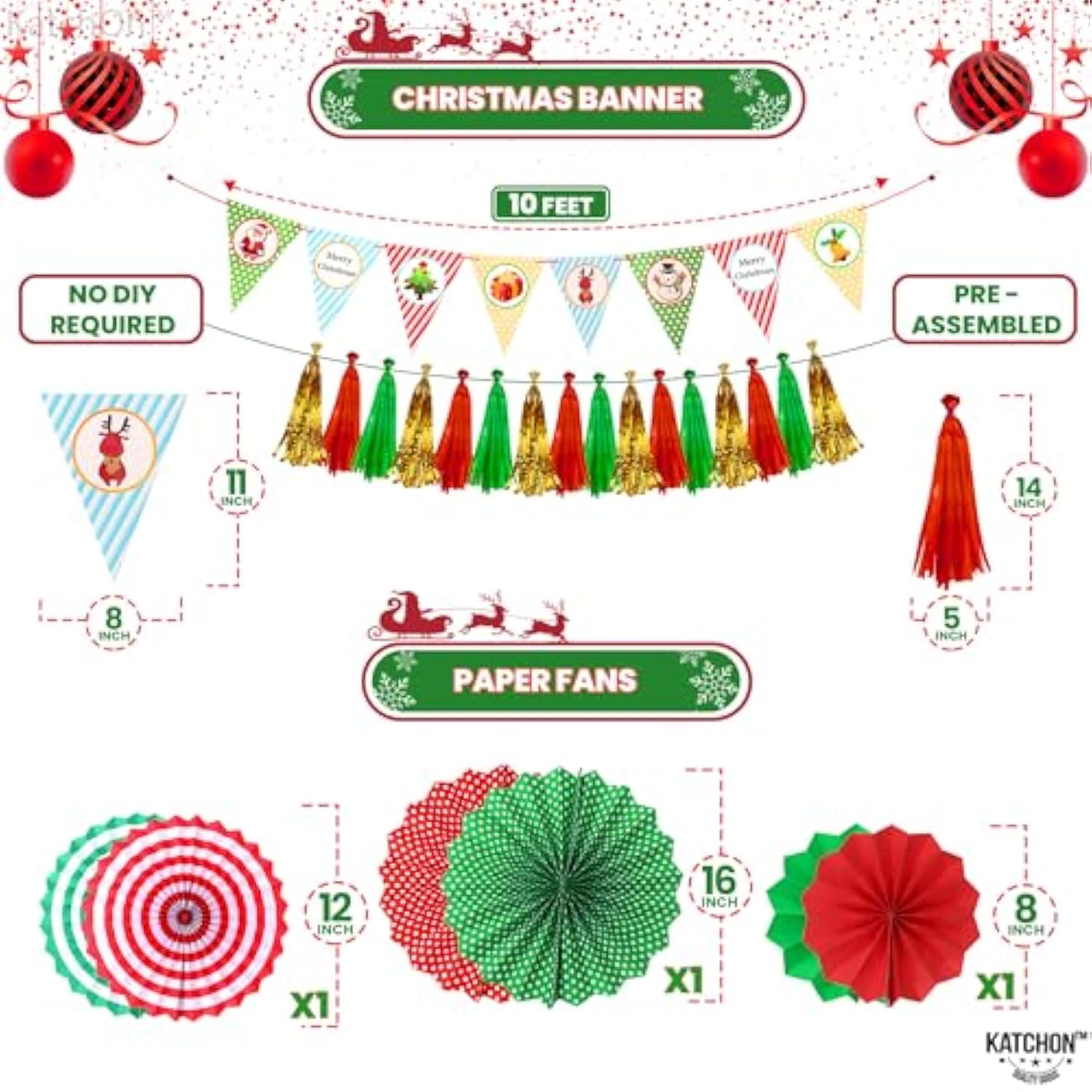Christmas Decorations Set - 10 Feet | Christmas Banner Garland | Latex Balloons For Party Decorations