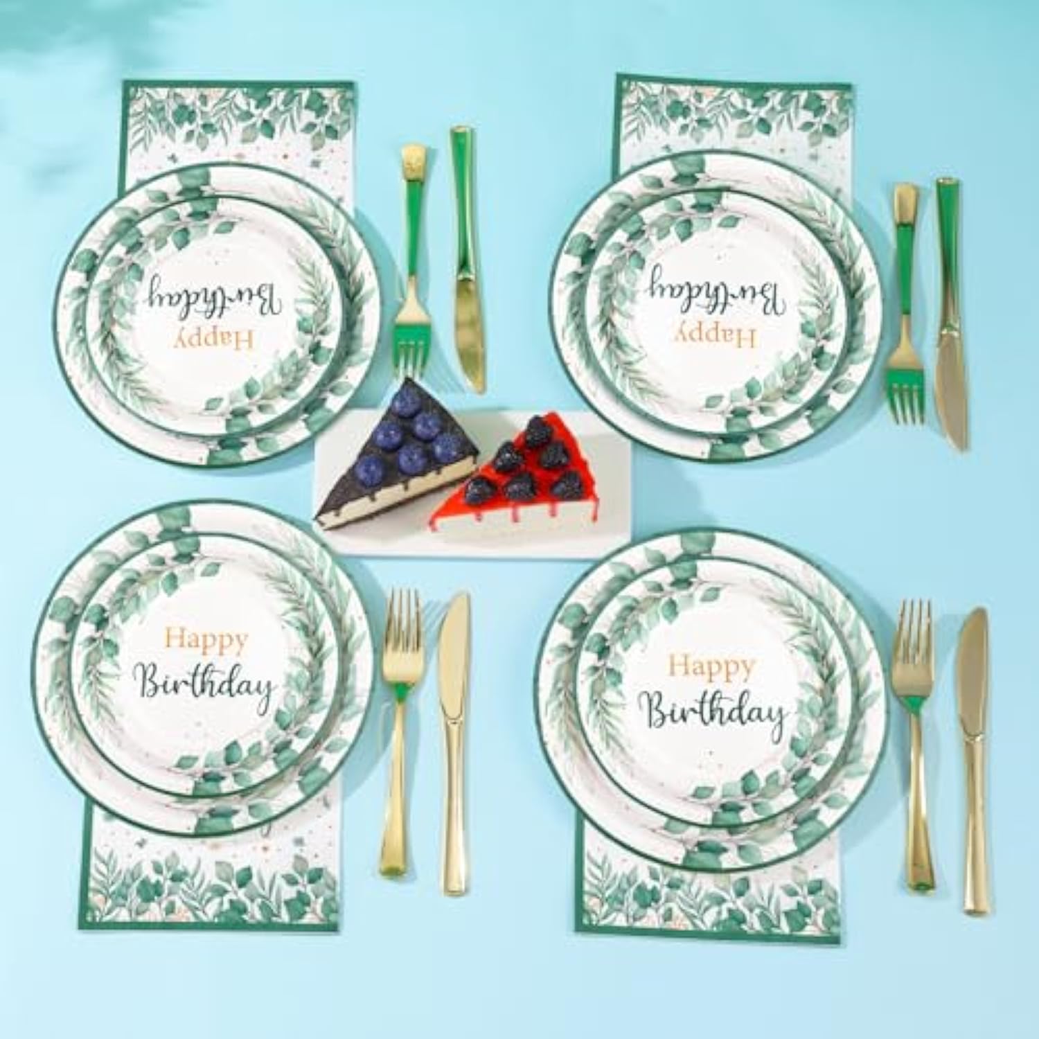 Sage Green Birthday Decorations For Women, Happy Birthday Plates And Napkins Set 168Pcs, For Boho Neutral Sage Green Decorations, Serve 24