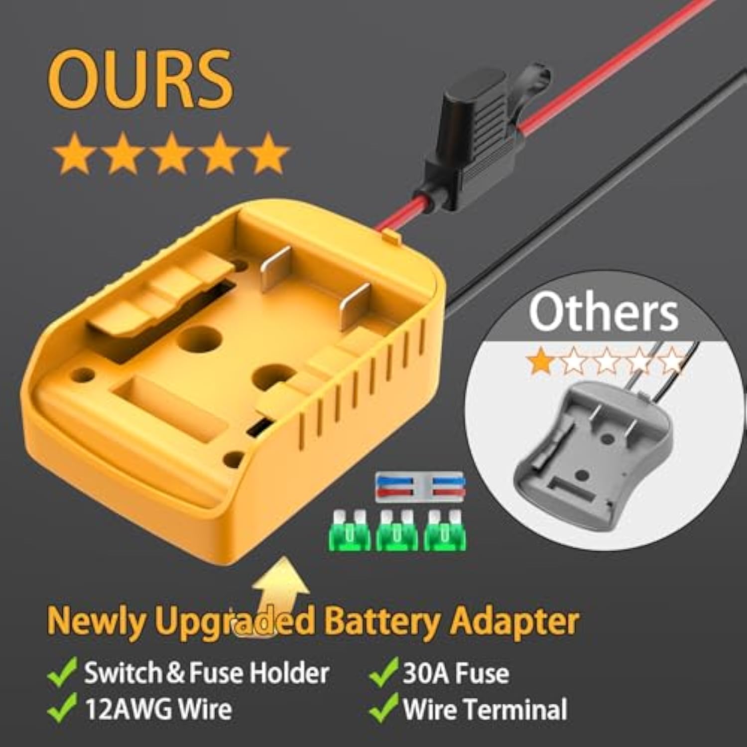 For Power Wheel Adapter Compatible With Dewalt 20V Battery, Converter Kit With Built-In Switch On Adapter, Fuse Holder, Wire Terminal, 12Awg Wire For Diy Rc Car Toys (1 Pack)