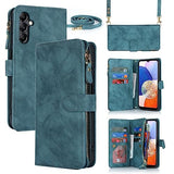 for  Galaxy A14 5G Wallet Case with Card Holder for Women, Crossbody Lanyard Strap Kickstand PU Leather Case with Zipper Pocket Credit Card