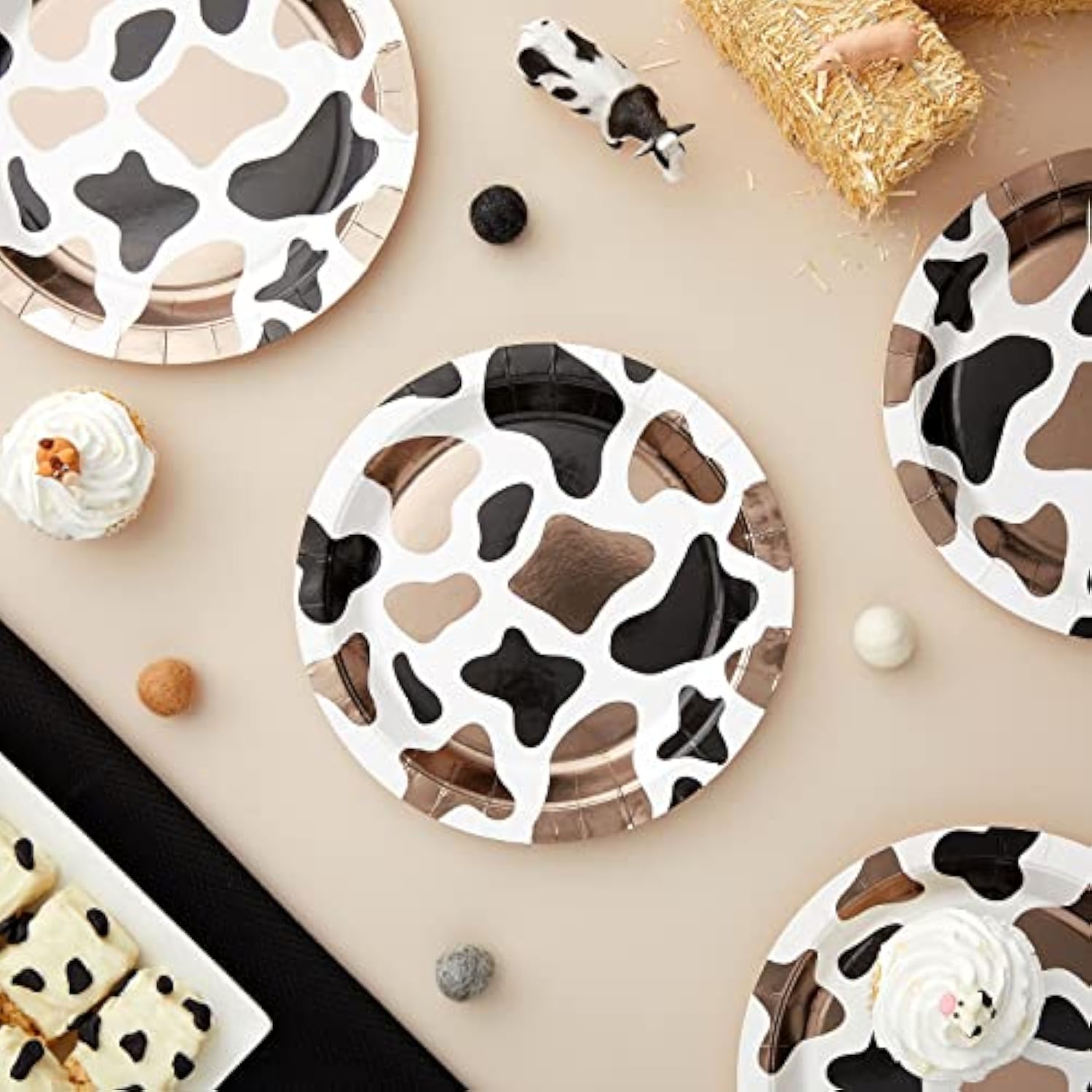 Cow Print Paper Plates - 9-Inch, 48 Count, Brown Foil Cow Print - For Barnyard Party & Baby Shower Decorations - Cowprint Party Supplies
